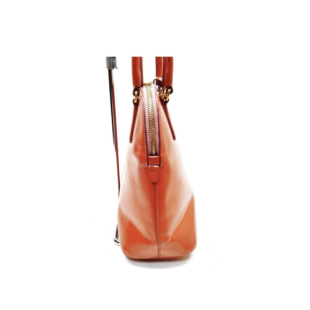 Prada Saffiano Vernice Promenade Patent Leather Orange Hand Bag Purse Top Handle - Picture 3 of 16